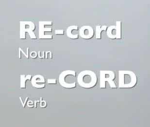 record 發音 中文記錄，動詞與名詞發音的不同