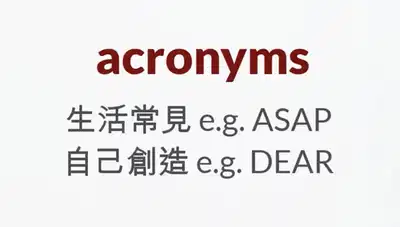 自已也能創造英文縮寫 (acronyms, ASAP, DEAR)