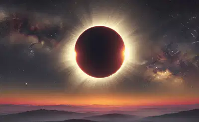 a solar eclipse over a valley